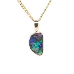14k Yellow Gold Solid Boulder Opal Pendant