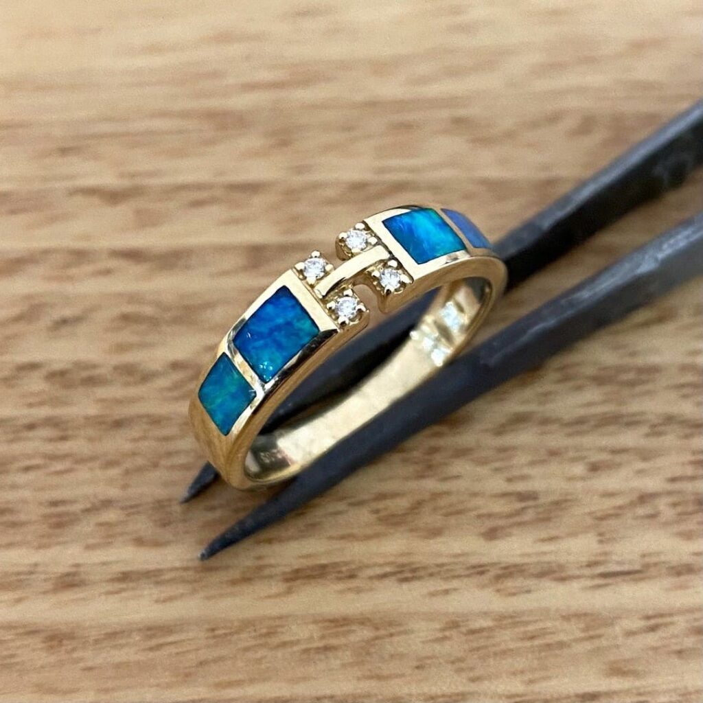 Inlay Opal H Ring Set In 14k Gold