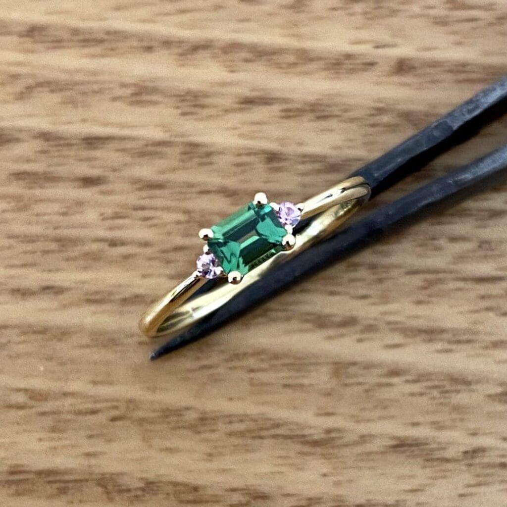 Tourmaline And Pink Sapphire Ring Set In 9k Yellow Gold