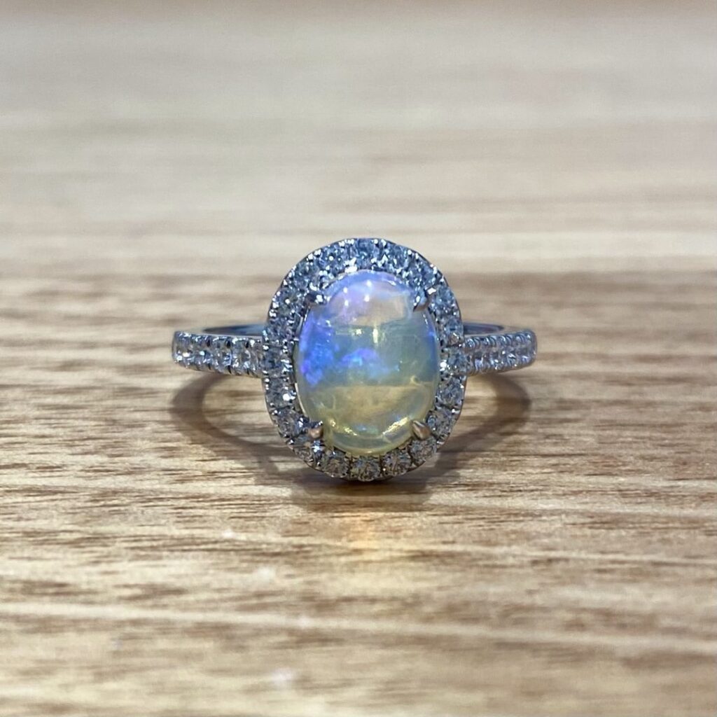 Solid Crystal Ring Opal Set In 18k White Gold