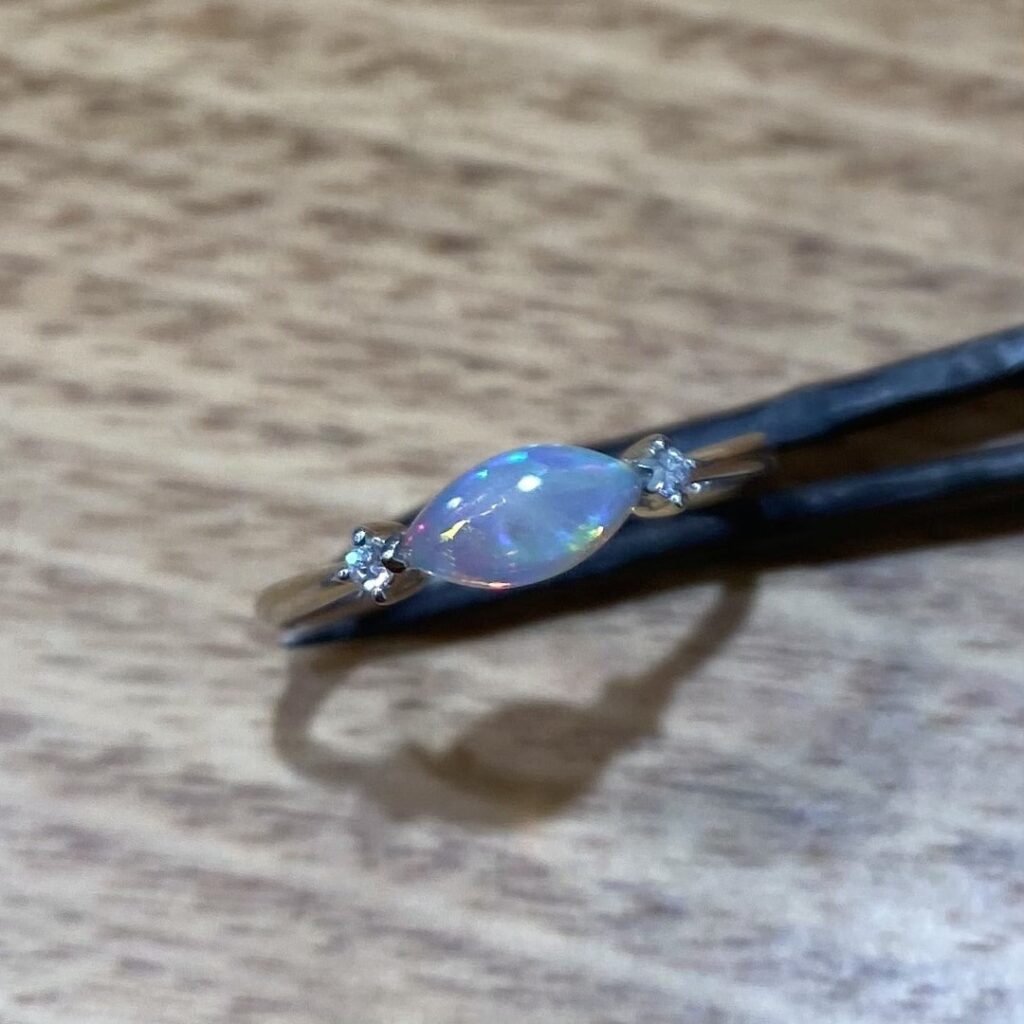 Solid Opal Ring Set In 9k White Gold