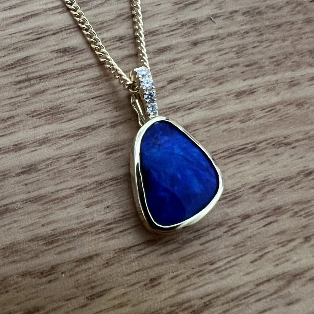 18K Yellow Gold Solid Boulder Opal & Diamond Pendant Enhancer 13202-1