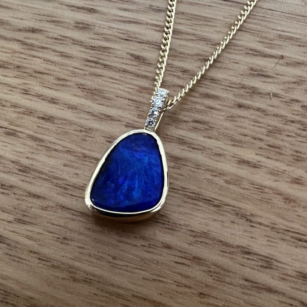 18K Yellow Gold Solid Boulder Opal & Diamond Pendant Enhancer 13202-1