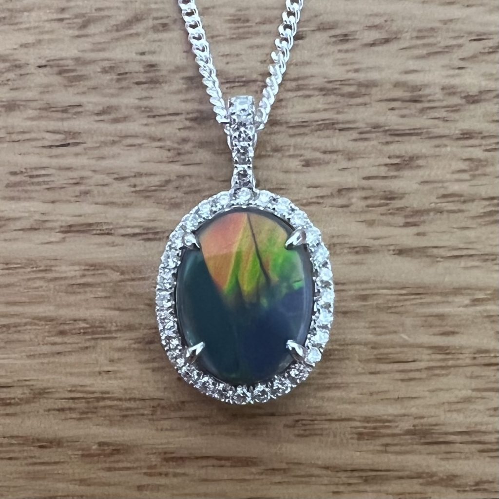 18K White Gold Solid Black Opal & Diamond Enhancer Pendant 13731