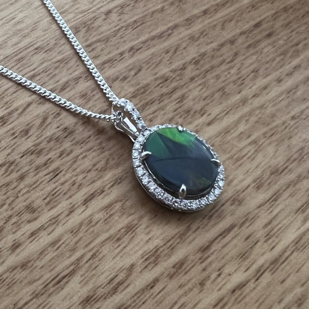 18K White Gold Solid Black Opal & Diamond Enhancer Pendant