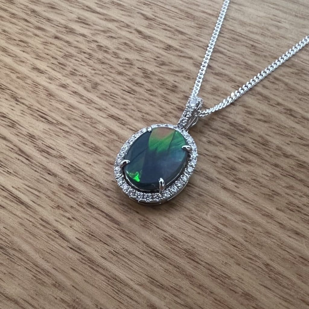 18K White Gold Solid Black Opal & Diamond Enhancer Pendant