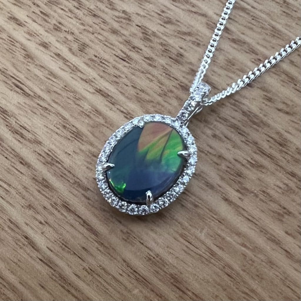 18K White Gold Solid Black Opal & Diamond Enhancer Pendant