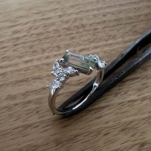 18K White Gold Watermelon Tourmaline & Diamond Ring 13911