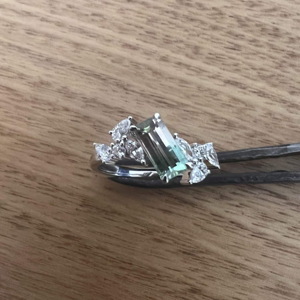 18K White Gold Watermelon Tourmaline & Diamond Ring 13911