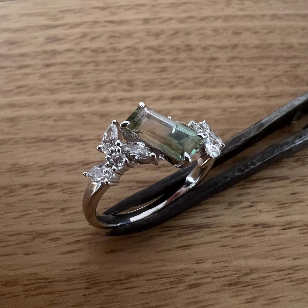 18K White Gold Watermelon Tourmaline & Diamond Ring 13911