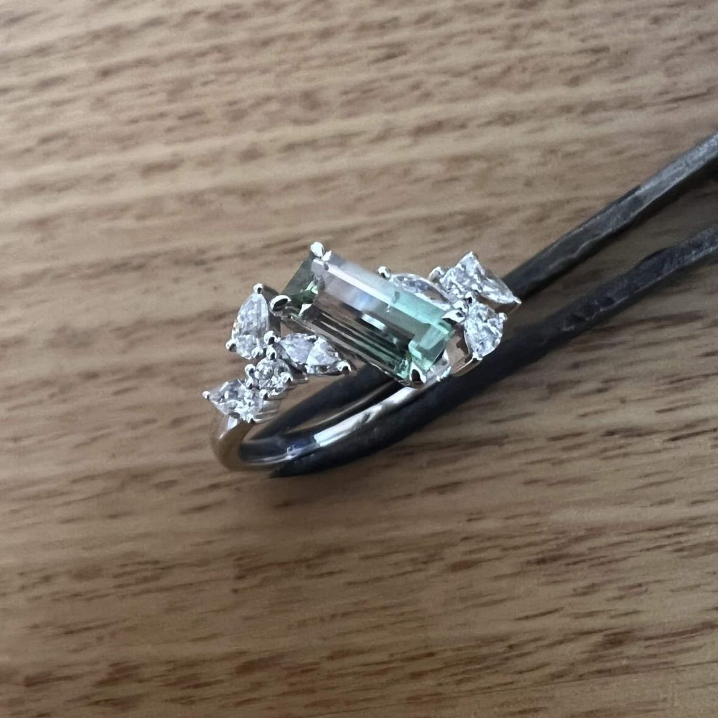 18K White Gold Watermelon Tourmaline & Diamond Ring 13911