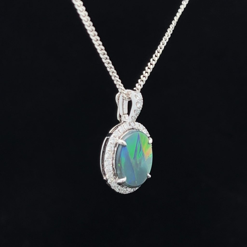 18K White Gold Solid Black Opal & Diamond Enhancer Pendant 13731