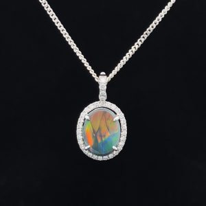 18K White Gold Solid Black Opal & Diamond Enhancer Pendant 13731