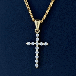 18K Gold Diamond Cross Pendant