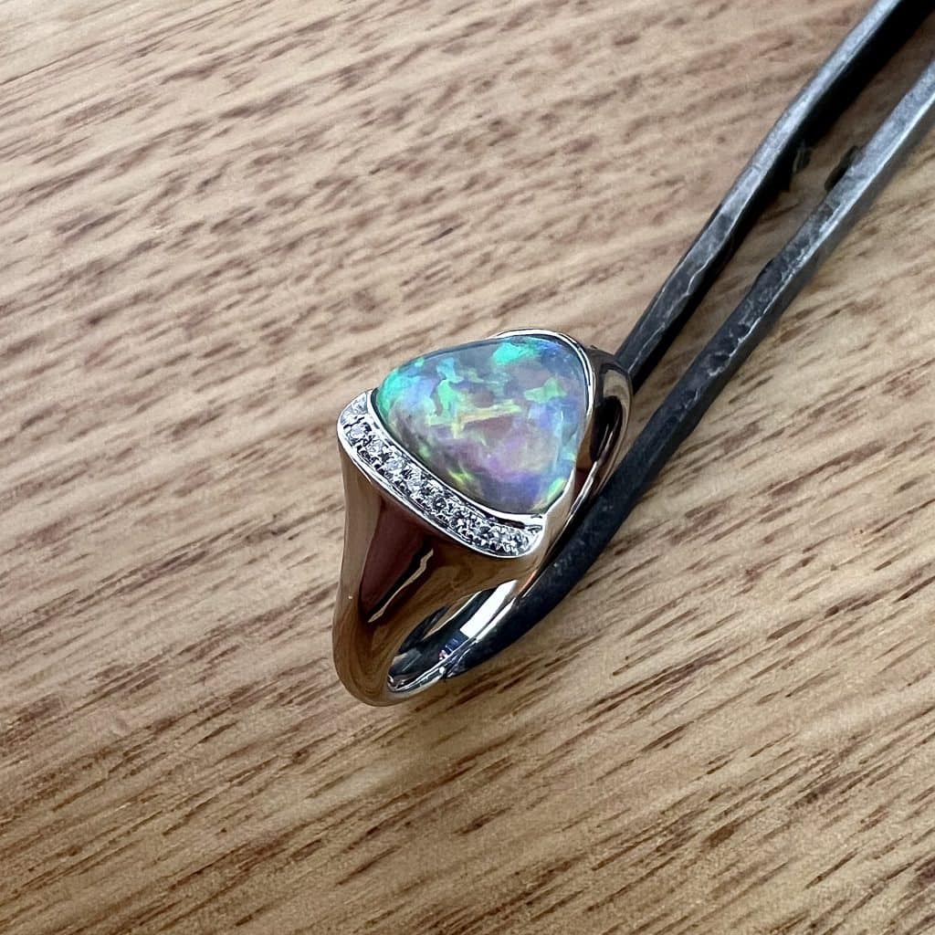 18K White Gold Solid Crystal Opal & Diamond Ring 21124