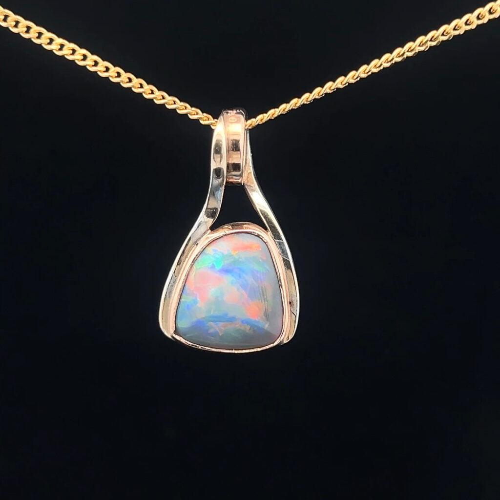 18K Rose Gold Double Sided Solid Black Opal Mokume Gane Pendant 10964