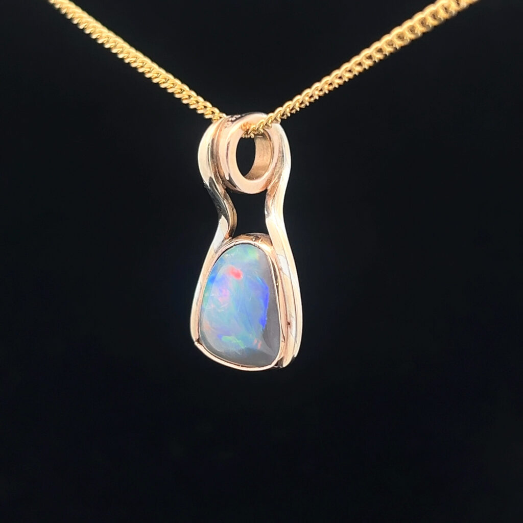 18K Rose Gold Double Sided Solid Black Opal Mokume Gane Pendant 10964