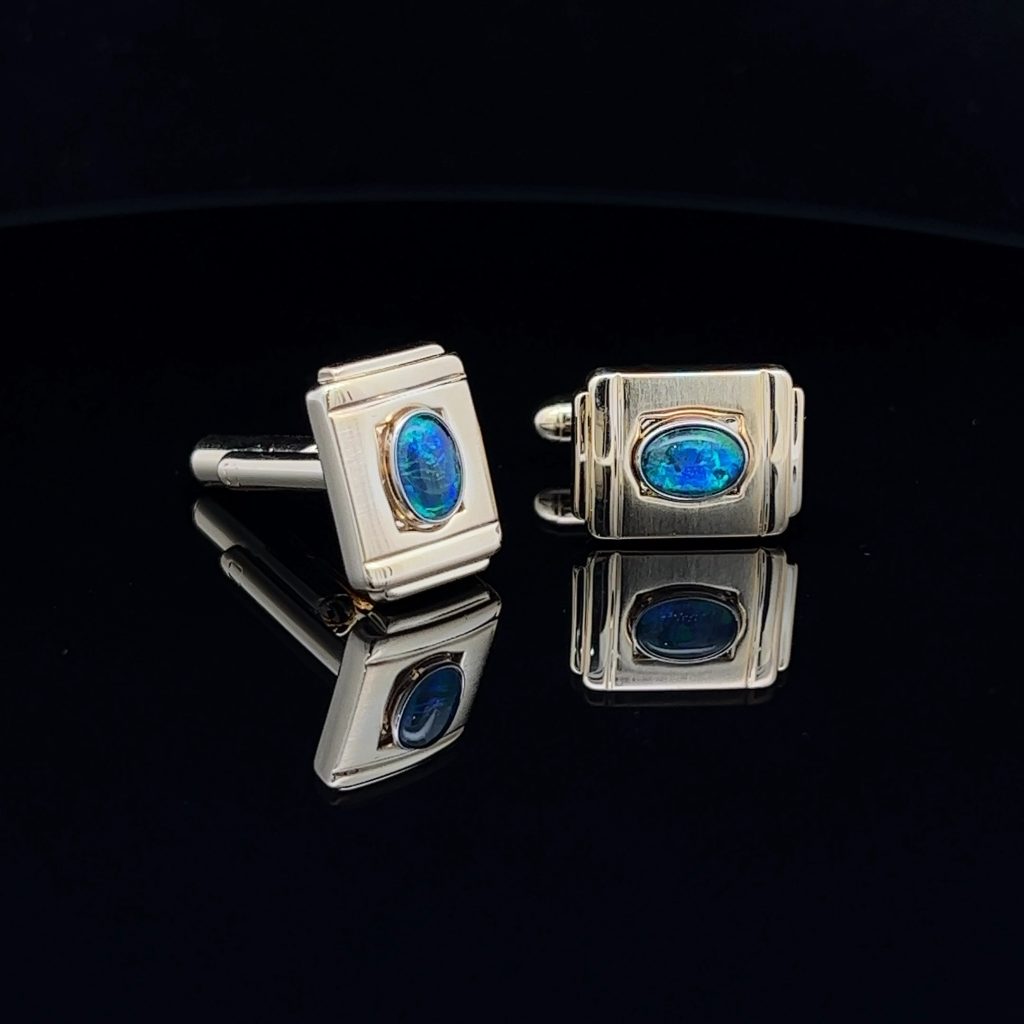 Stainless Steel Triplet Opal Cuff Links 33734