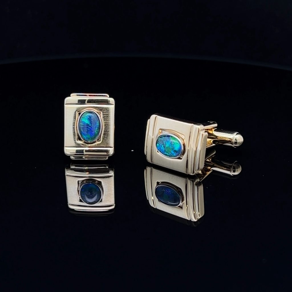 Stainless Steel Triplet Opal Cuff Links 33734