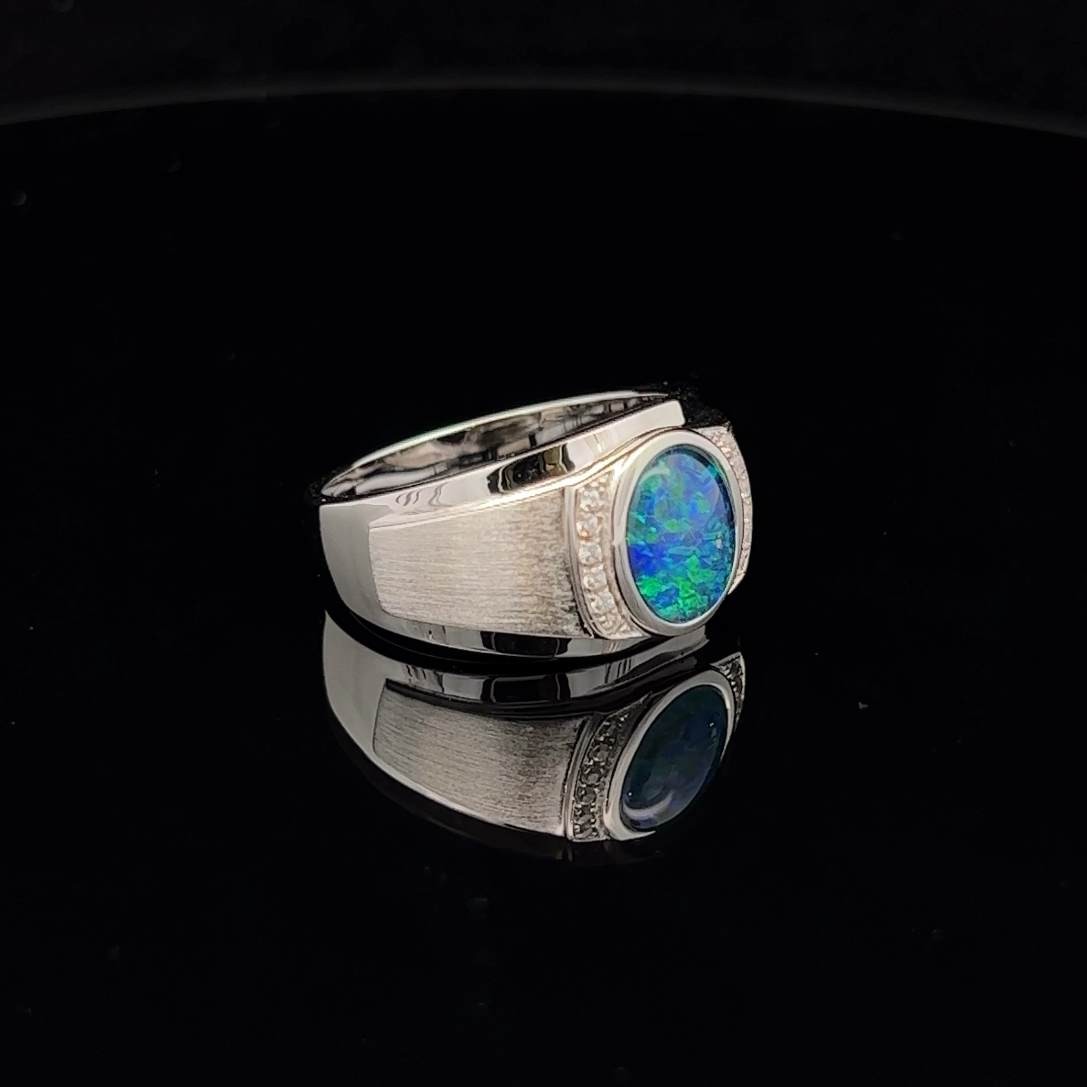 Sterling Silver Triplet Opal & Cubic Zirconia Signet Ring