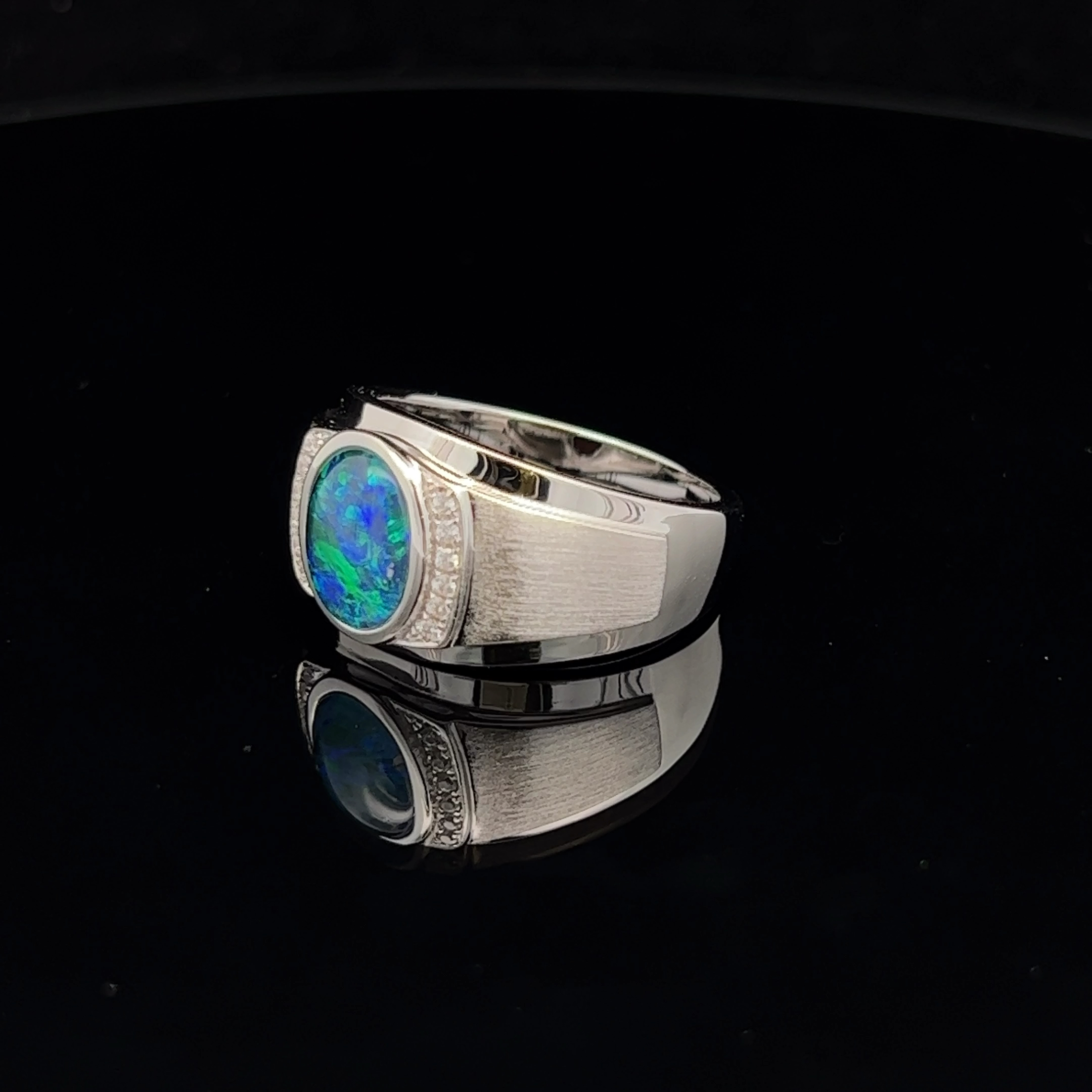 Sterling Silver Triplet Opal & Cubic Zirconia Signet Ring