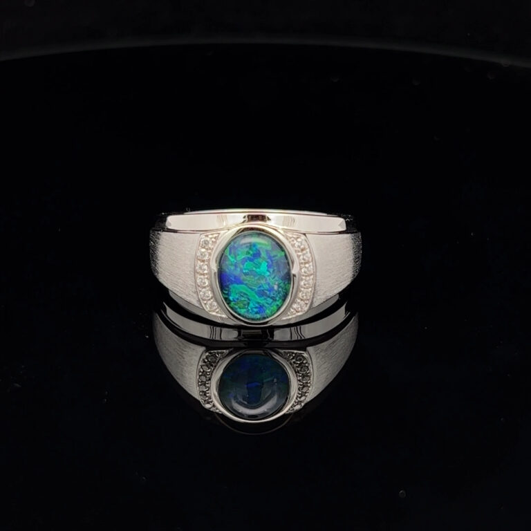 Sterling Silver Triplet Opal & Cubic Zirconia Signet Ring