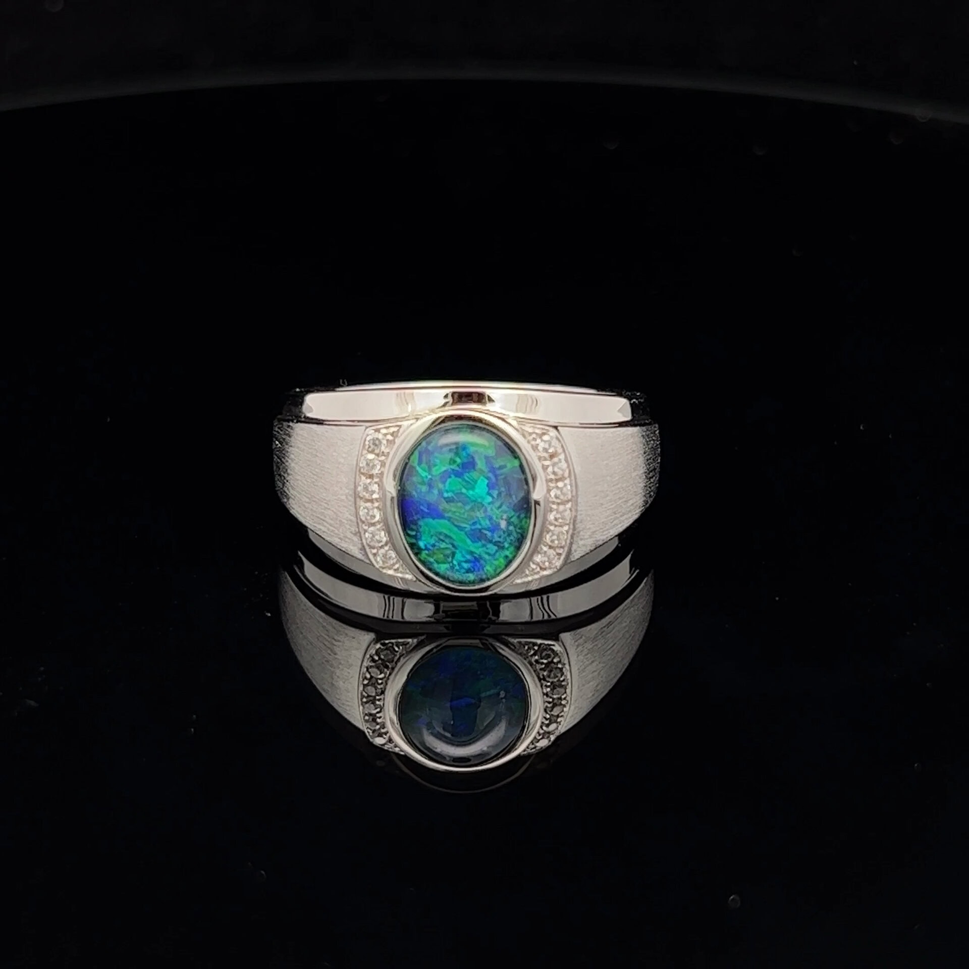 Sterling Silver Triplet Opal & Cubic Zirconia Signet Ring