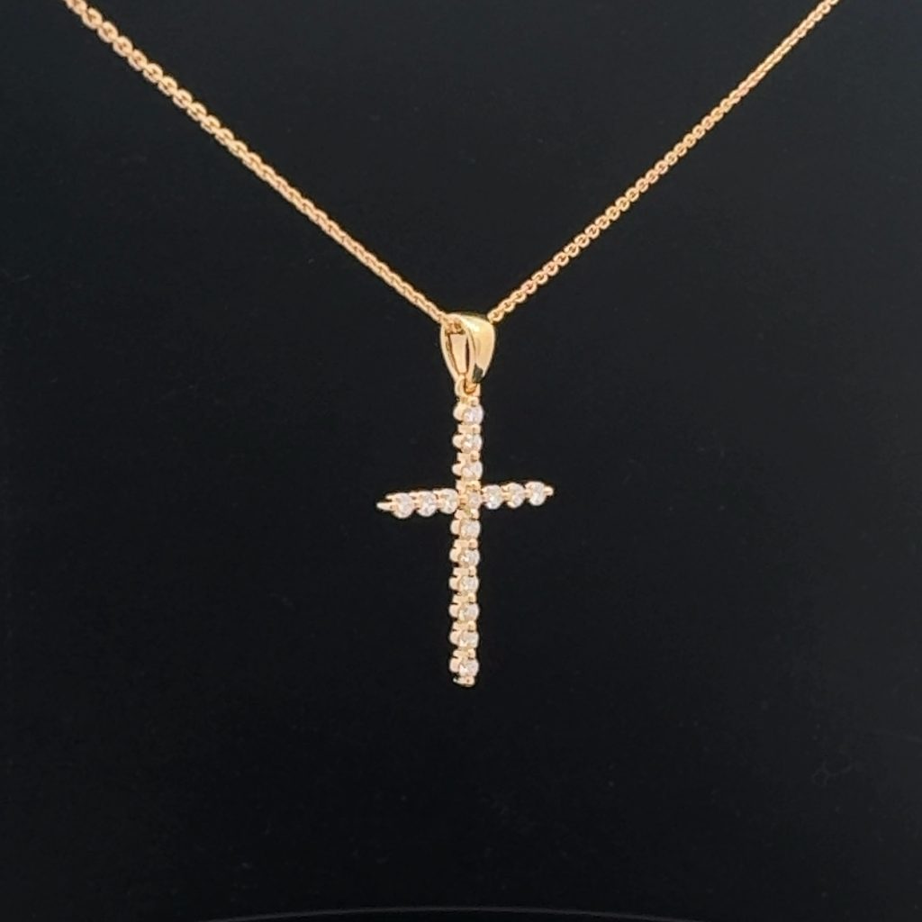 18K Yellow Gold Diamond Cross Pendant