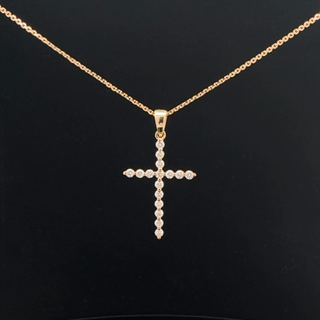 18K Yellow Gold Diamond Cross Pendant