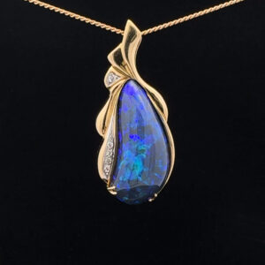 18K Yellow Gold Solid Boulder Opal Pendant