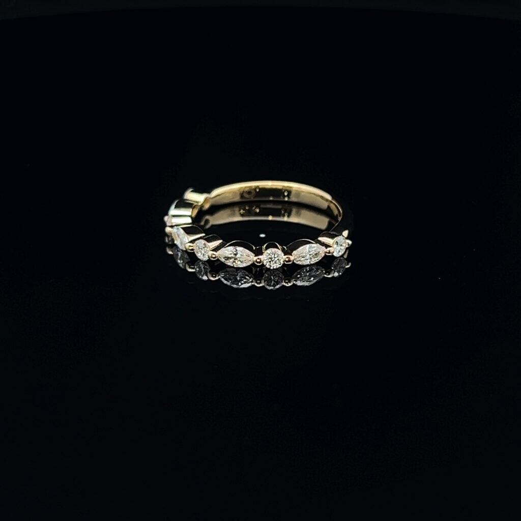 18K Yellow Gold marquise & round Diamond Wedding Band 918204