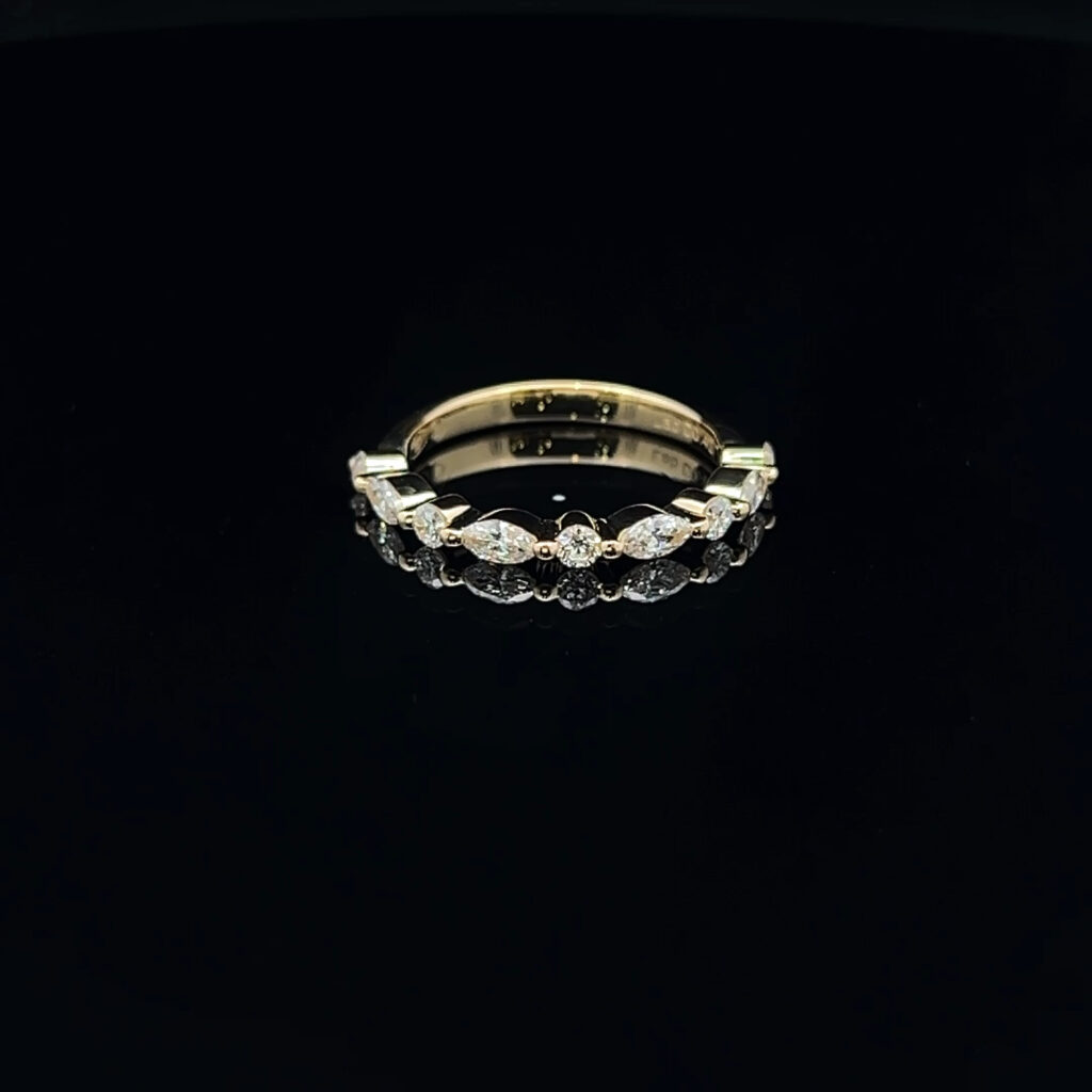 18K Yellow Gold marquise & round Diamond Wedding Band 918204