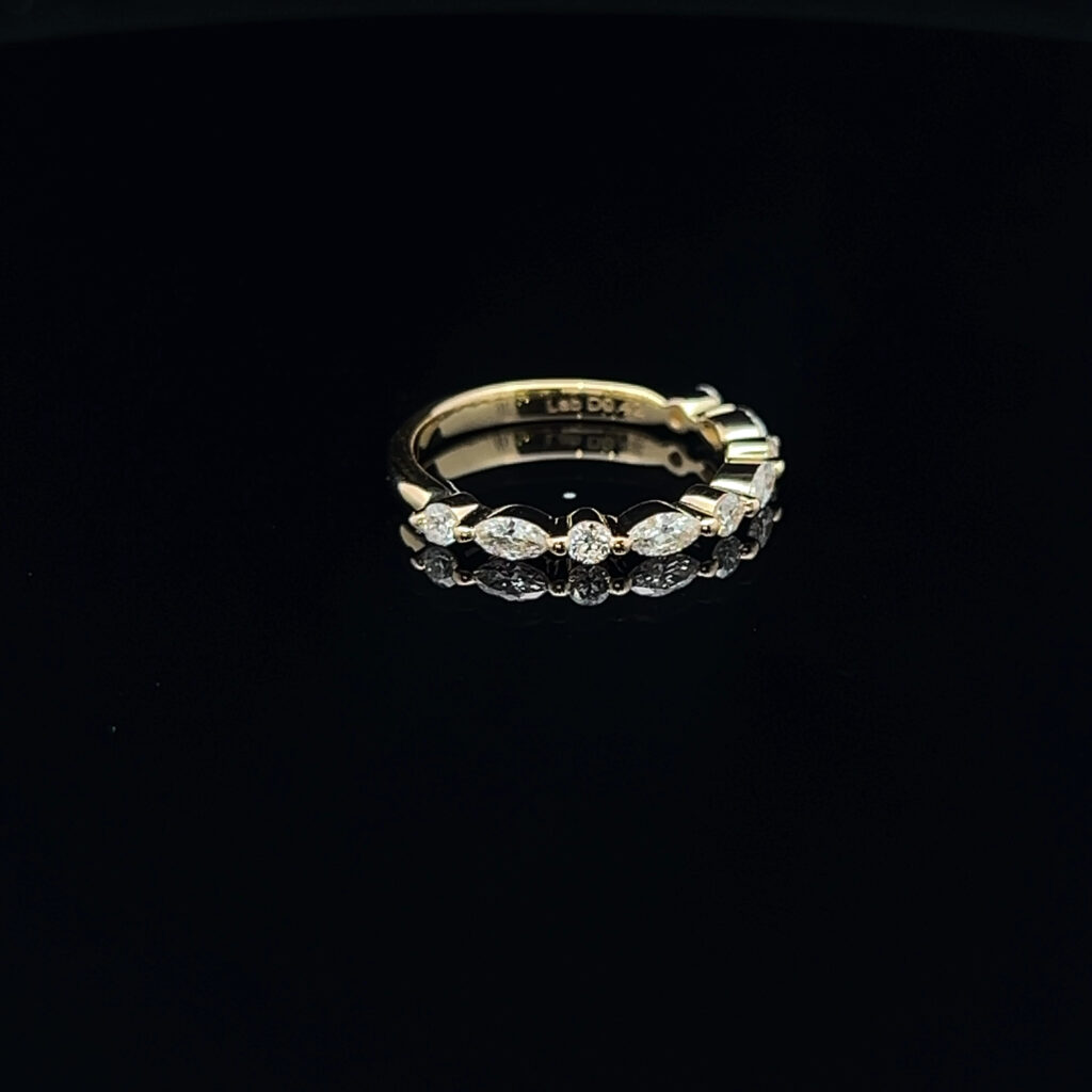 18K Yellow Gold marquise & round Diamond Wedding Band 918204