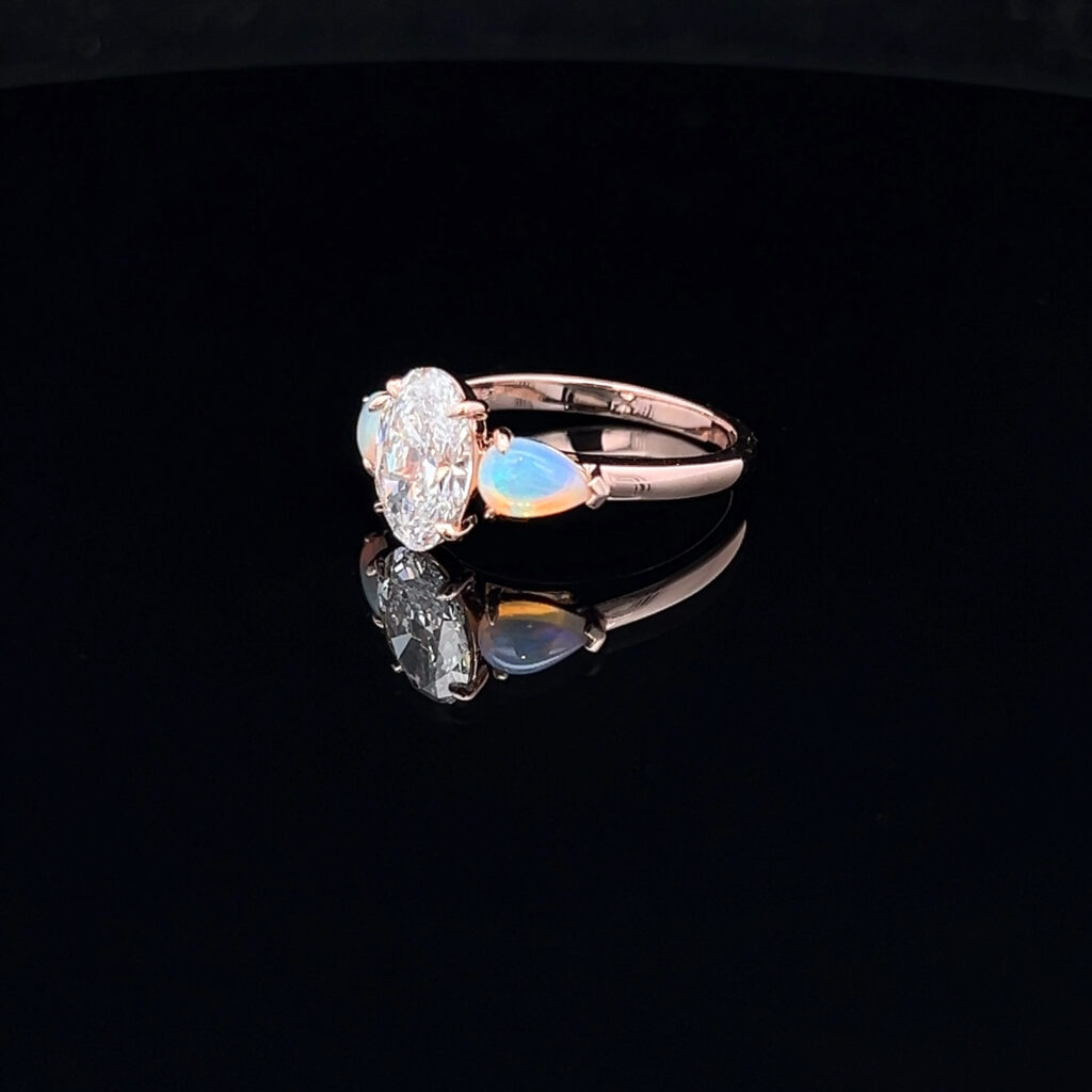 14K Rose Gold Diamond and Opal Engagement Ring 918247