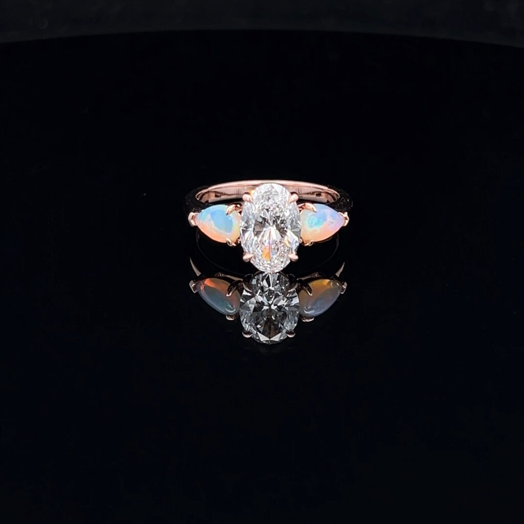 14K Rose Gold Diamond and Opal Engagement Ring 918247