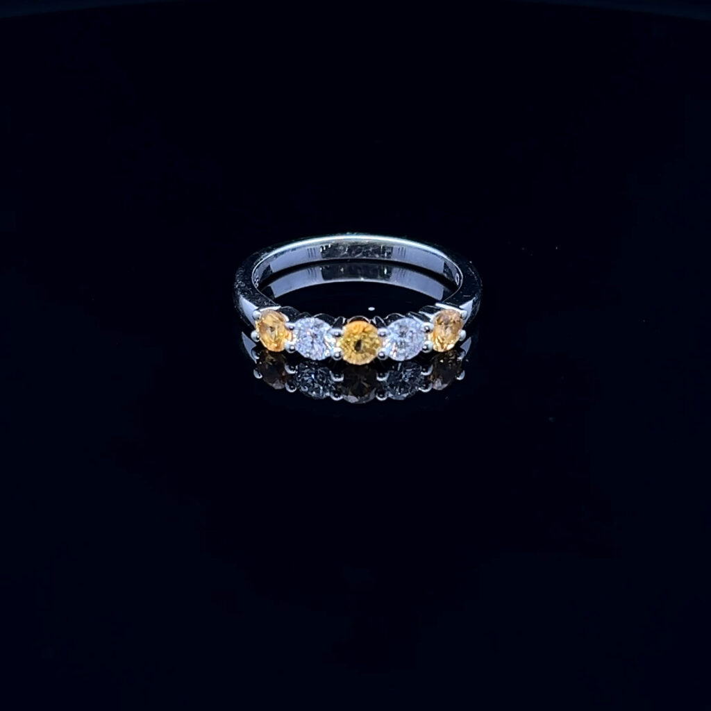 18K White Gold Yellow Sapphire & Diamond Ring