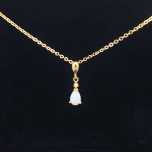 Gold Plated Sterling Silver Solid Light Opal & Cubic Zirconia Pendant 109898