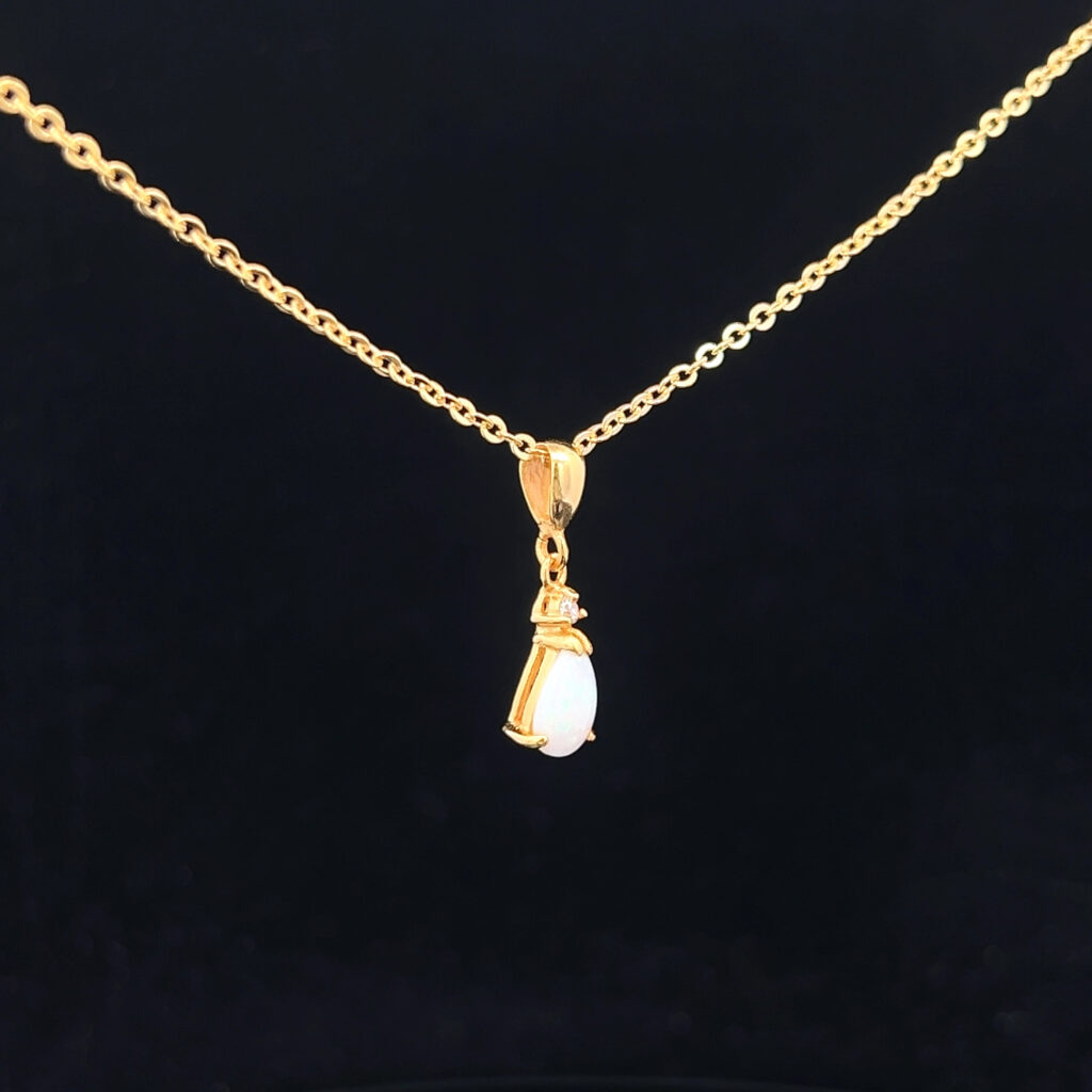 Gold Plated Sterling Silver Solid Light Opal & Cubic Zirconia Pendant 109898