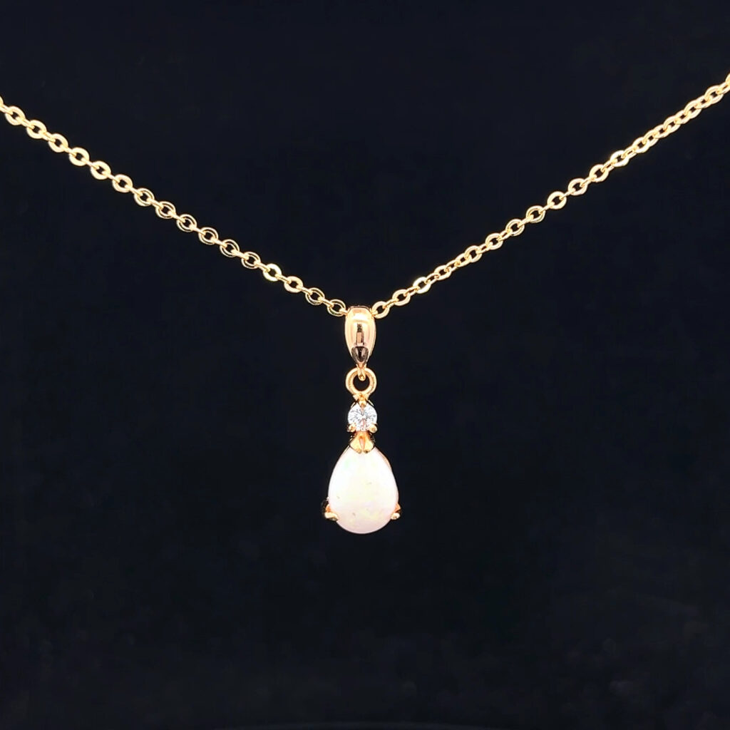 Gold Plated Sterling Silver Solid Light Opal & Cubic Zirconia Pendant 109901