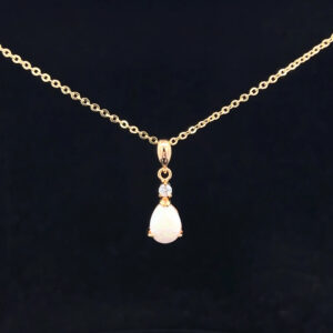 Gold Plated Sterling Silver Solid Light Opal & Cubic Zirconia Pendant 109901