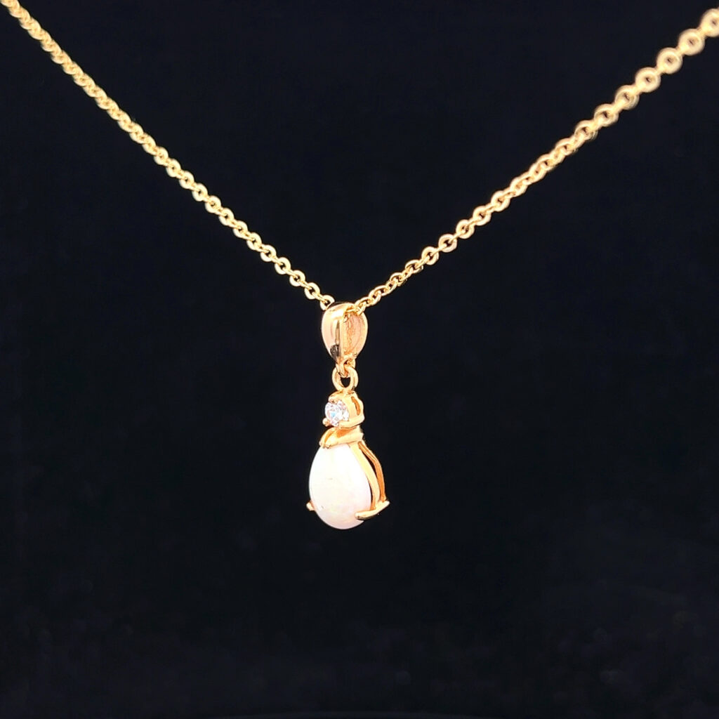 Gold Plated Sterling Silver Solid Light Opal & Cubic Zirconia Pendant 109901