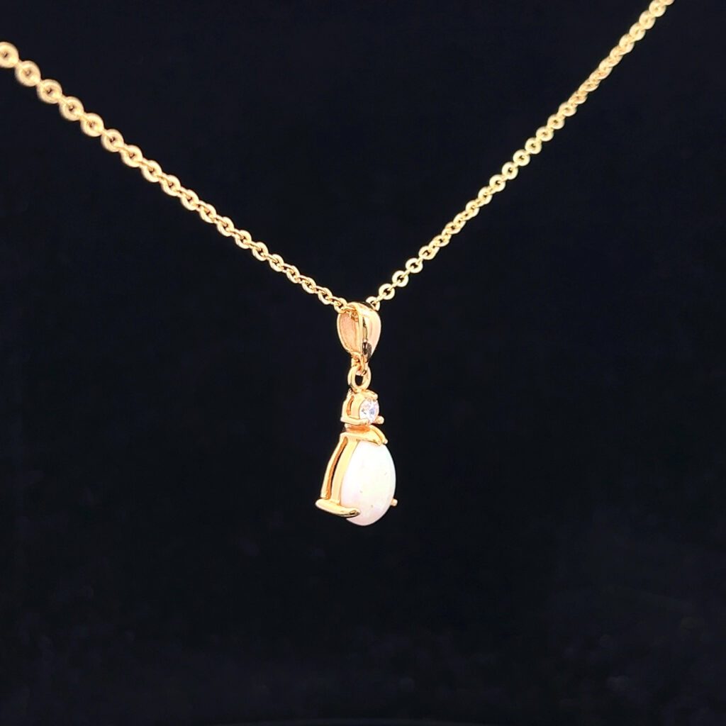 Gold Plated Sterling Silver Solid Light Opal & Cubic Zirconia Pendant 109901
