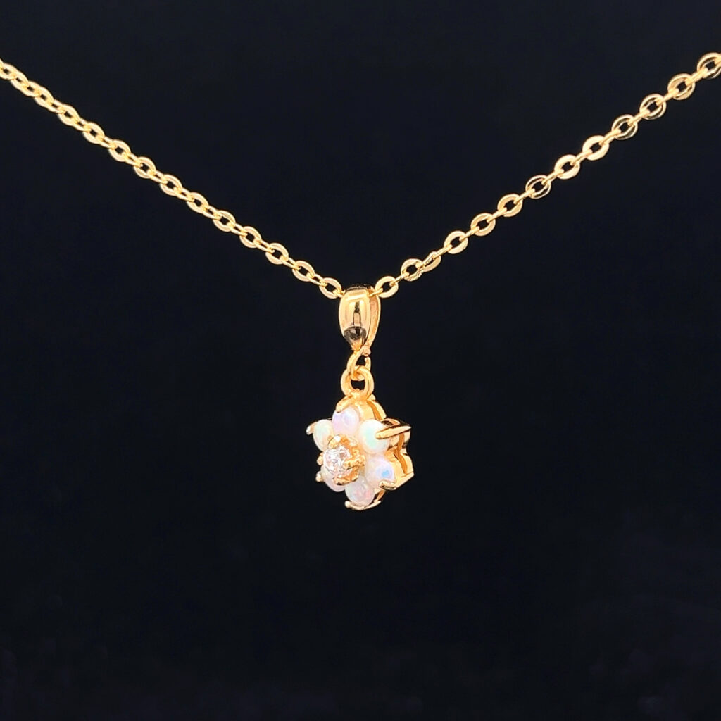 Gold Plated Sterling Silver Solid Light Opal Flower Pendant 109919