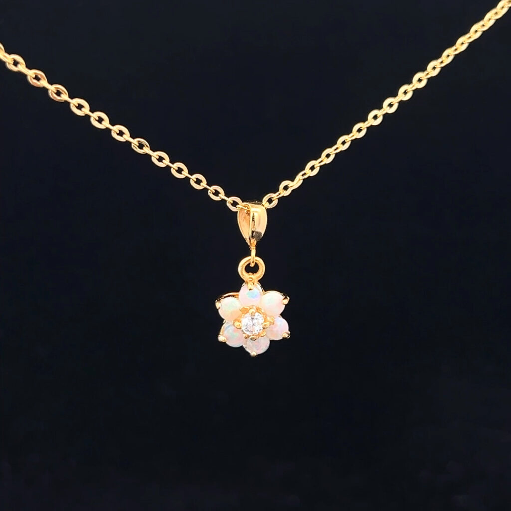 Gold Plated Sterling Silver Solid Light Opal Flower Pendant 109919